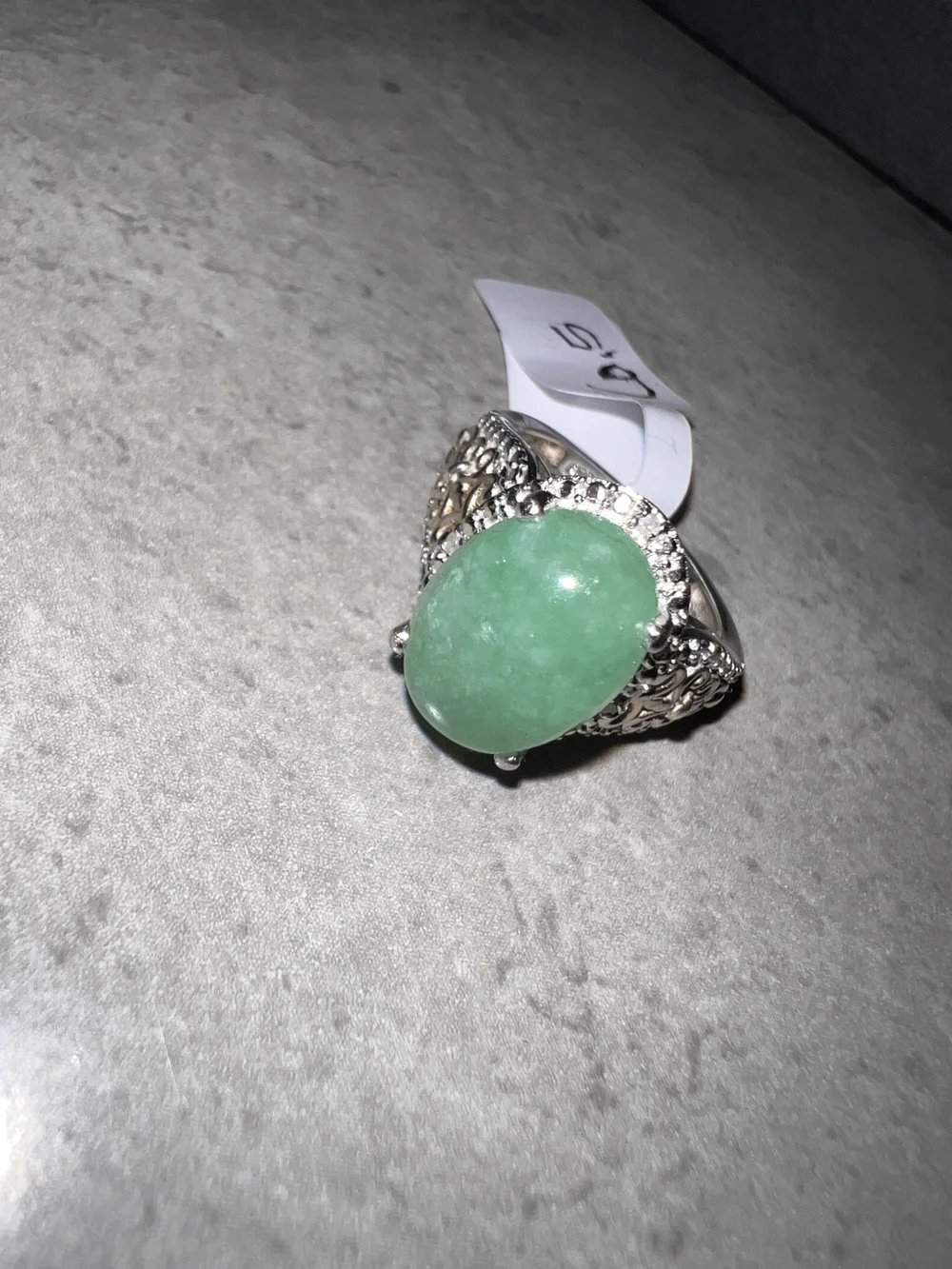 Sterling Silver Green Stone Filigree Cocktail Ring